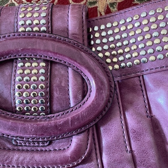 MARCIANO Studded Purple Leather Hollywood Goldtone Chain Crossbody - Picture 2 of 12